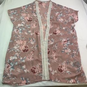 Moral Fiber Womens Pink Floral Open Front Cardigan Size Medium